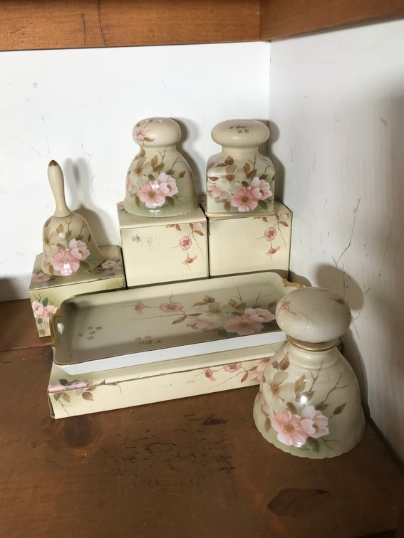 Jewelry tray, salt and pepper shakers, bell, etc.