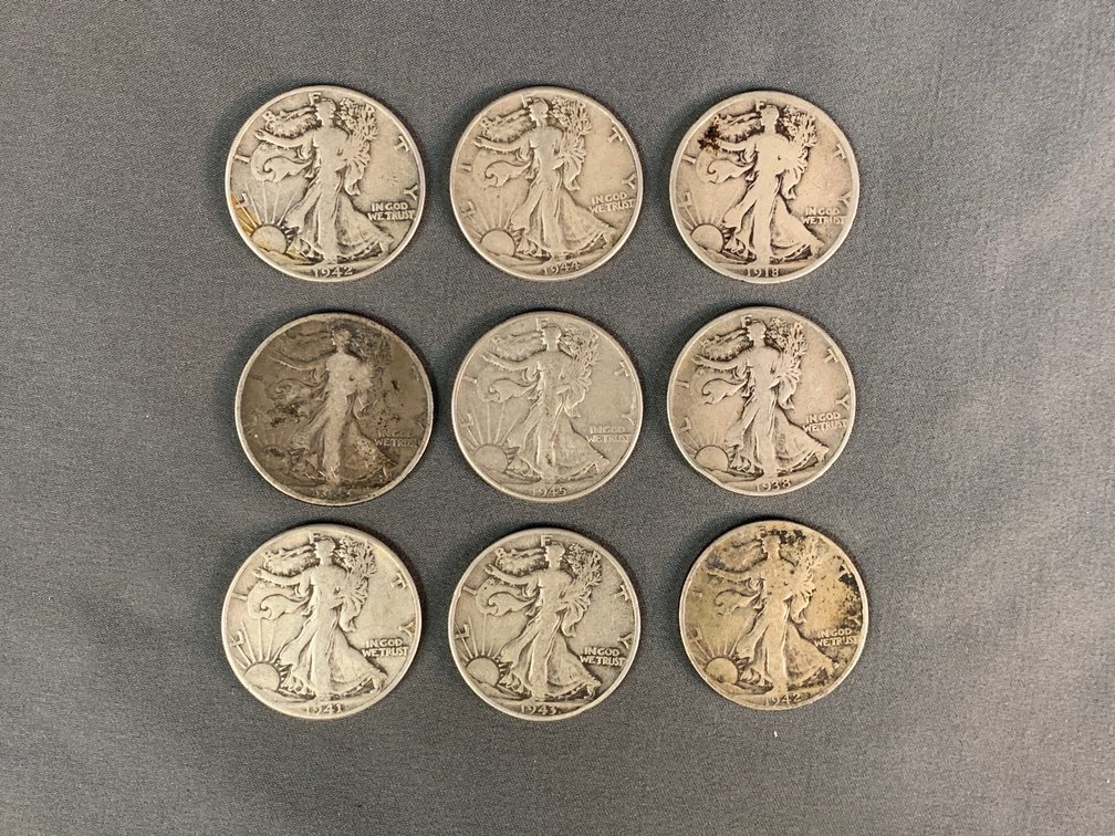 (9) Walking Liberty Half Dollars