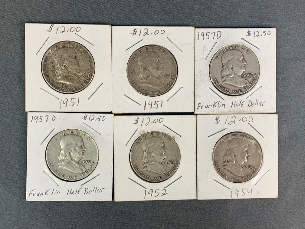 (6) Franklin Half Dollars