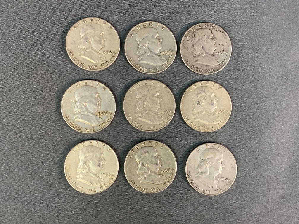 (9) Franklin Half Dollars