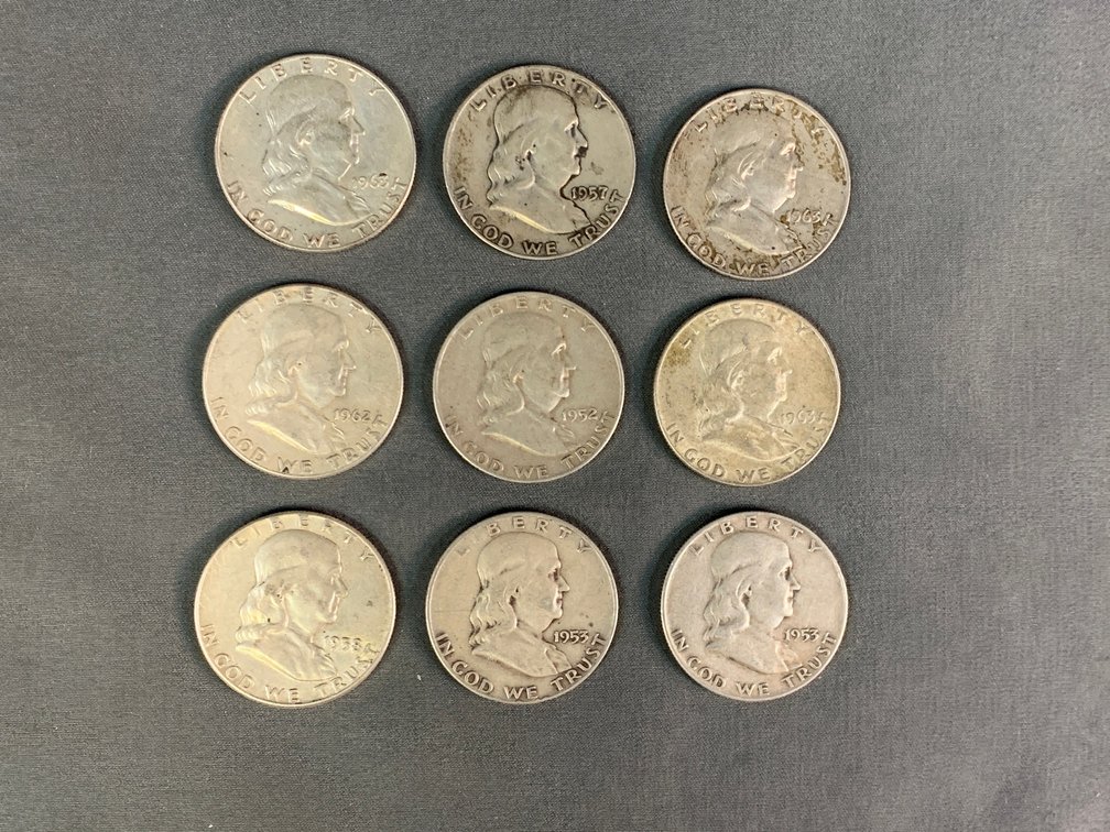 (9) Franklin Half Dollars