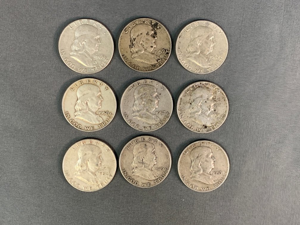 (9) Franklin Half Dollars