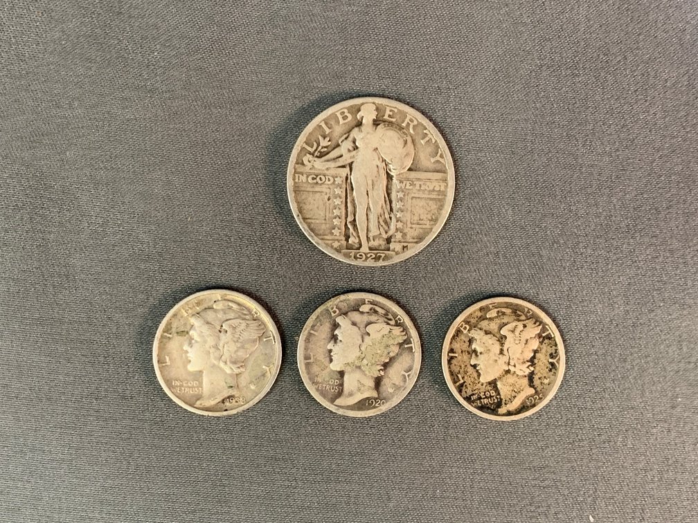 Standing Liberty Quarter and Mercury Dimes