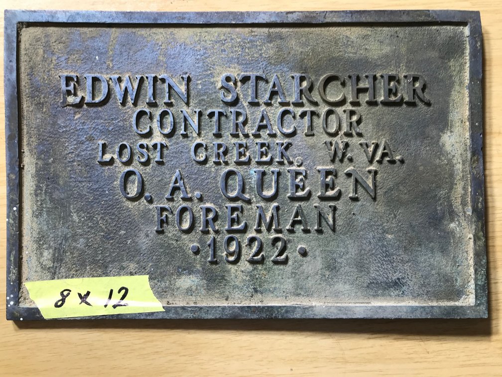 Bronze plaque from Lost Creek, WV-8" x 12"
