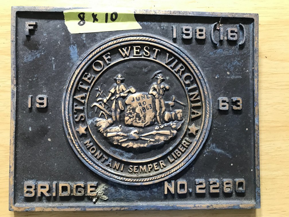 Bronze or Brass Bridge Dedication plaque-WV-dated 1963-8" x 10"