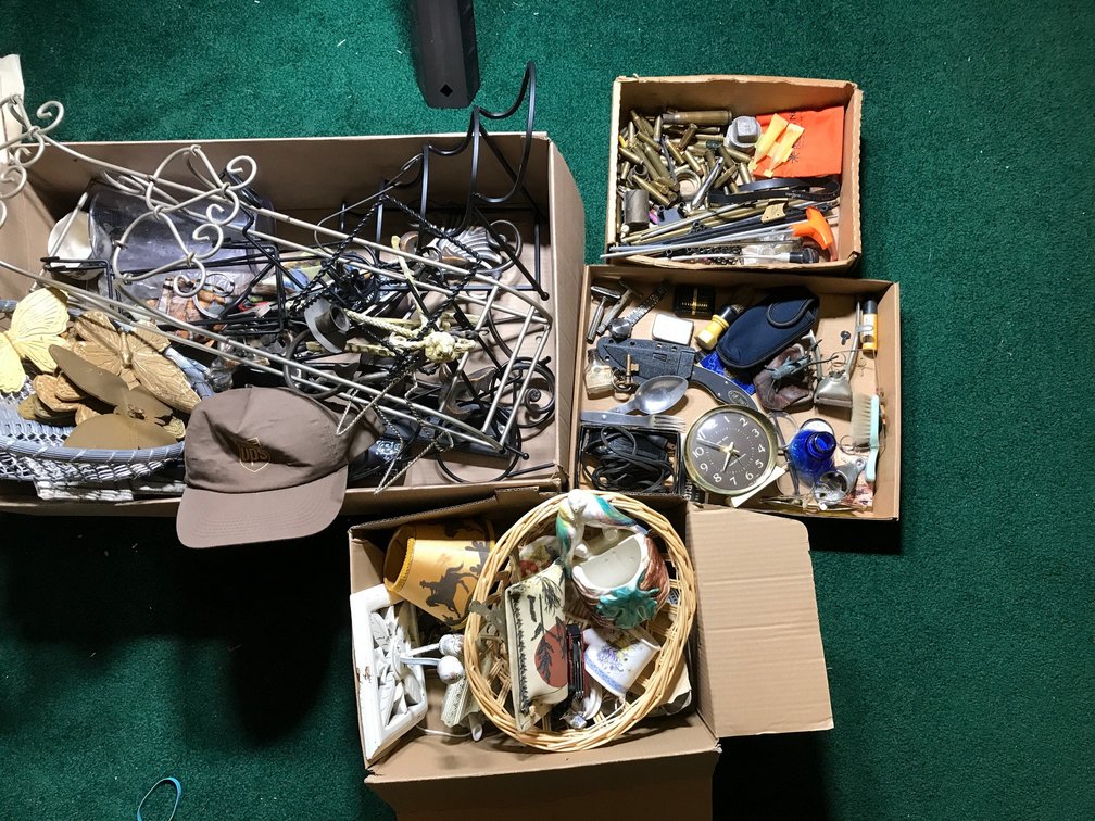 Brass shell casings, wall pockets, metal wall hangings, alarm clock, etc.