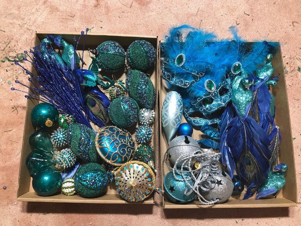 Fancy Christmas decorations-including peacock decorations