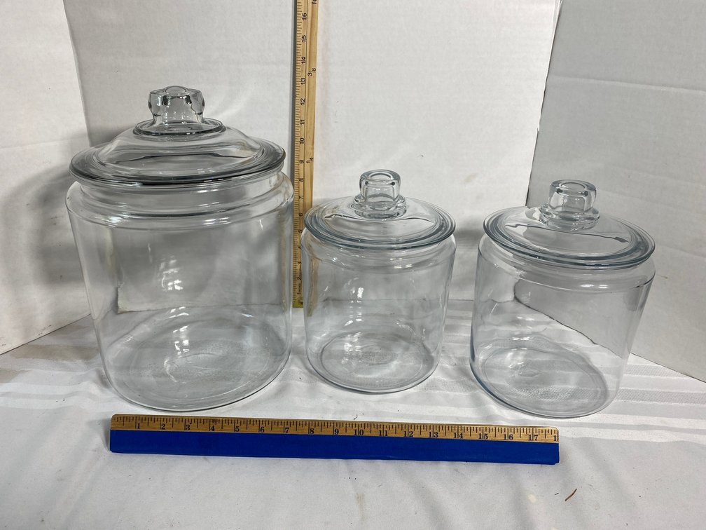 SET OF THREE MATCHING GLASS STORAGE JARS