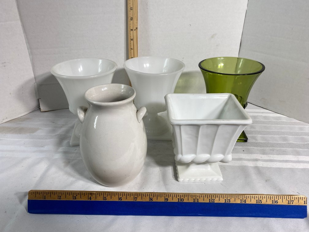 COLLECTION OF FIVE VASE OR PLANTER STYLE ITEMS