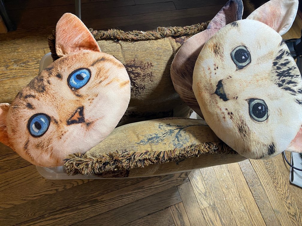 GROUP OF FIVE DECORATIVE PILLOWS IN TOTES