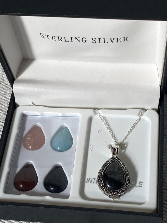 STERLING SILVER NECKLACE WITH CHARM THAT IS INTERCHANGEABLE