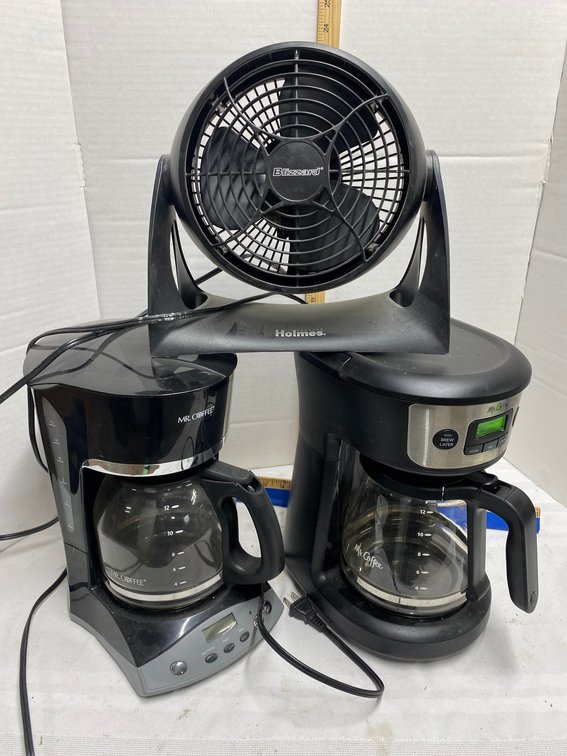 TWO MR COFFEE MAKERS AND FAN