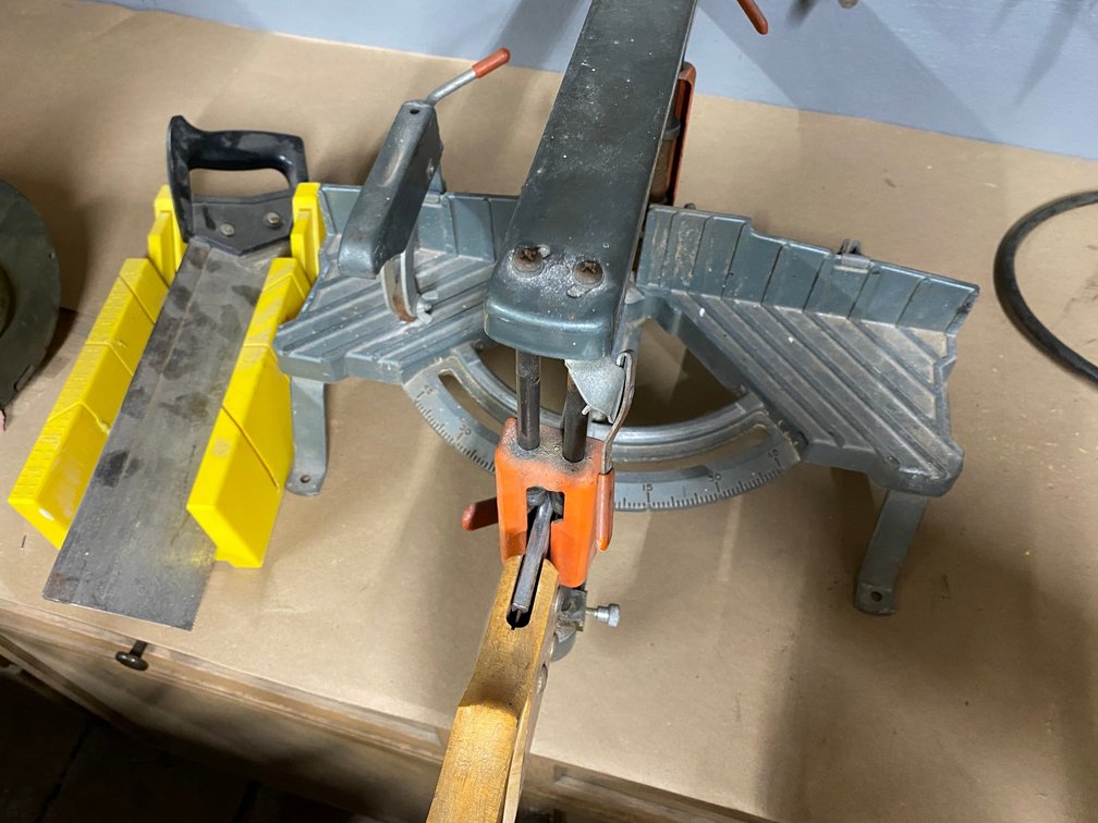 MITER HANDSAW WITH STAND AND A PLASTIC PORTABLE MITER BOX