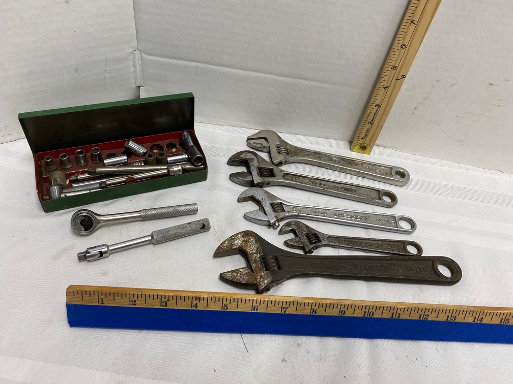 CRESCENT WRENCHES AND POWERCRAFT QUARTER-INCH DRIVE RATCHET AND SOCKETS