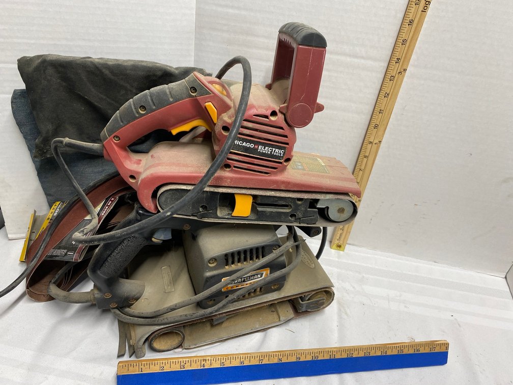 CHICAGO ELECTRIC THREE-INCH BELT SANDER AND A CRAFTSMAN FOUR-INCH BELT SANDER