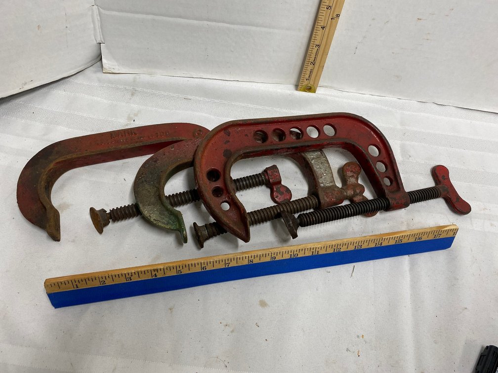 THREE SIX-INCH C CLAMPS
