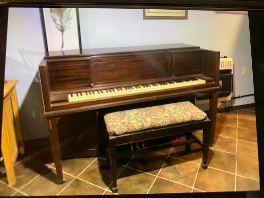 KIMBALL PIANO WITH UPHOLSTERED BENCH