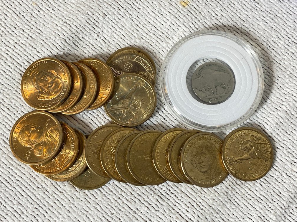 19 PRESIDENTIAL DOLLARS AND ONE BUFFALO NICKEL