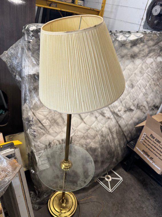 Brass floor lamp with tray table