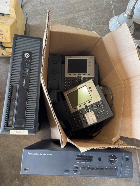 HP computer, Cisco phone and video recorder