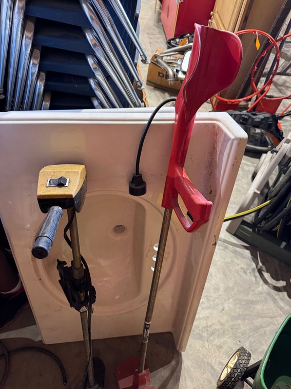 Vintage electric trolling motor and Homelite ST-20 String Trimmer
