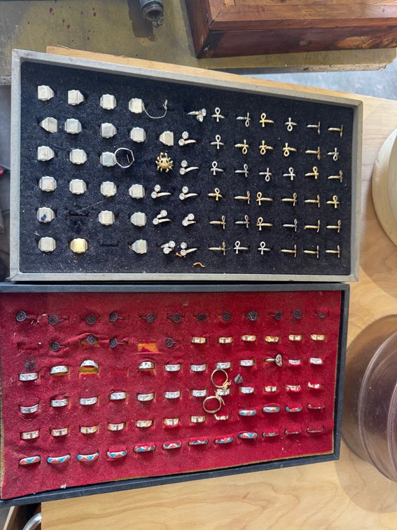 Jewelry display case with rings