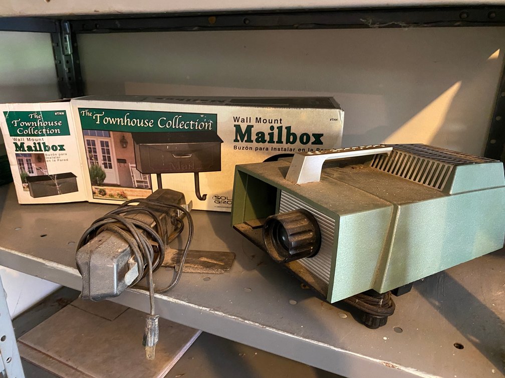 Townhouse Collection mailbox, Realist projector, Bell & Howell light bar