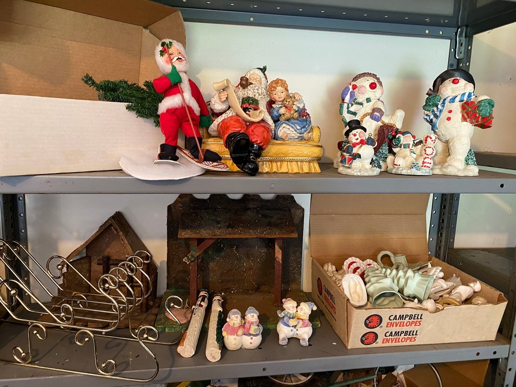 2 Shelves of holiday decorations