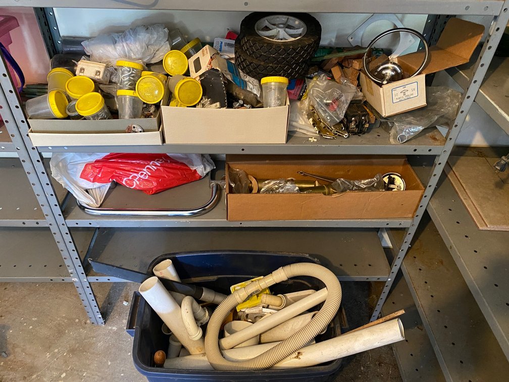 2 Shelves and a tote of hardware