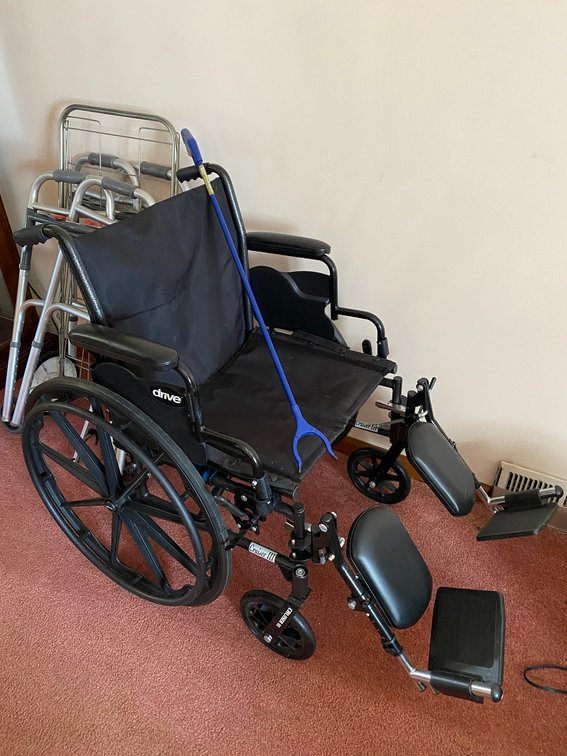 Wheelchair, 2 folding walkers, collapsible cart, grabber