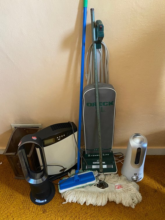 Oreck XL sweeper, mop, air purifiers, fans