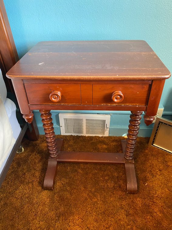 2 Cavalier nightstands with Jenny Lind style legs and 1 drawer**have water marks on top**