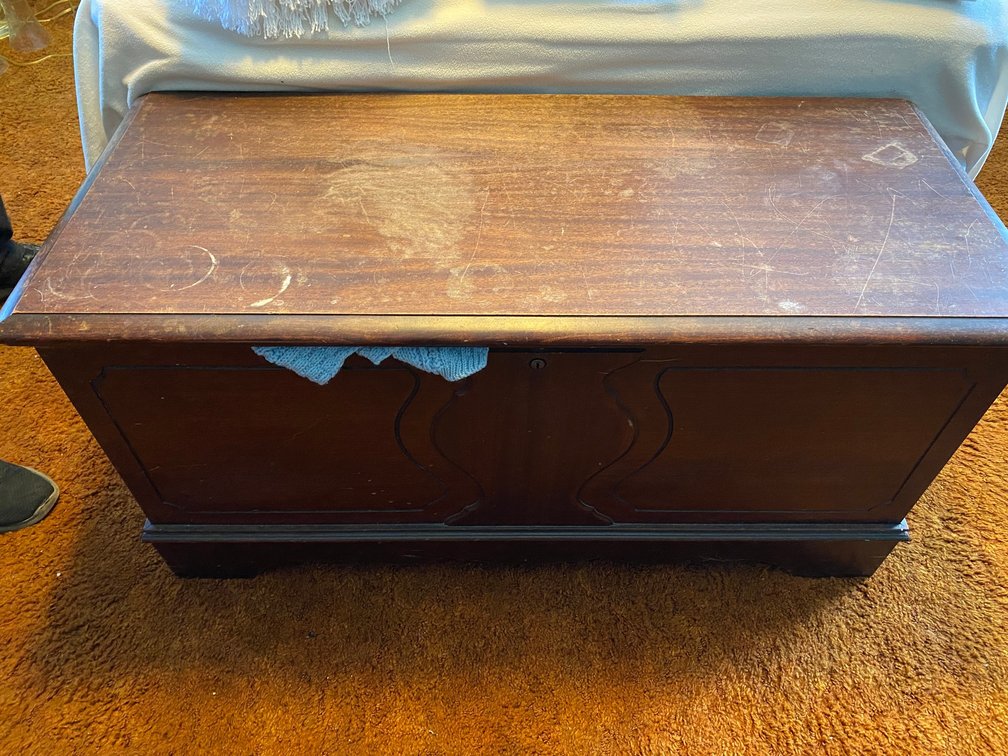 Cedar chest with linens and blankets