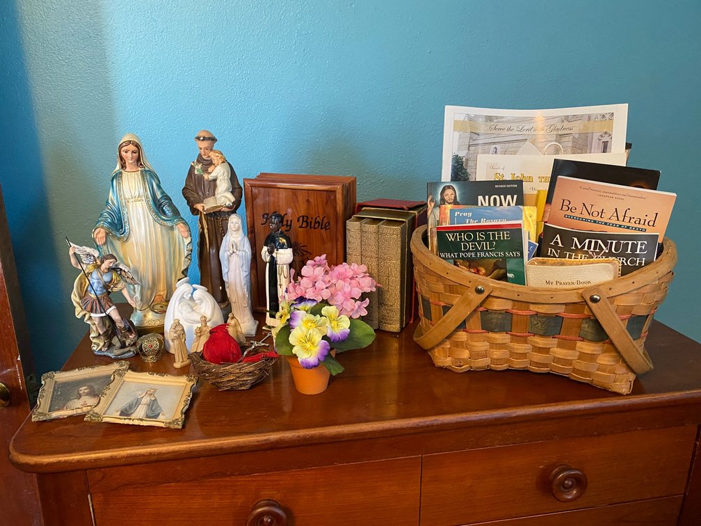Religious statues and books