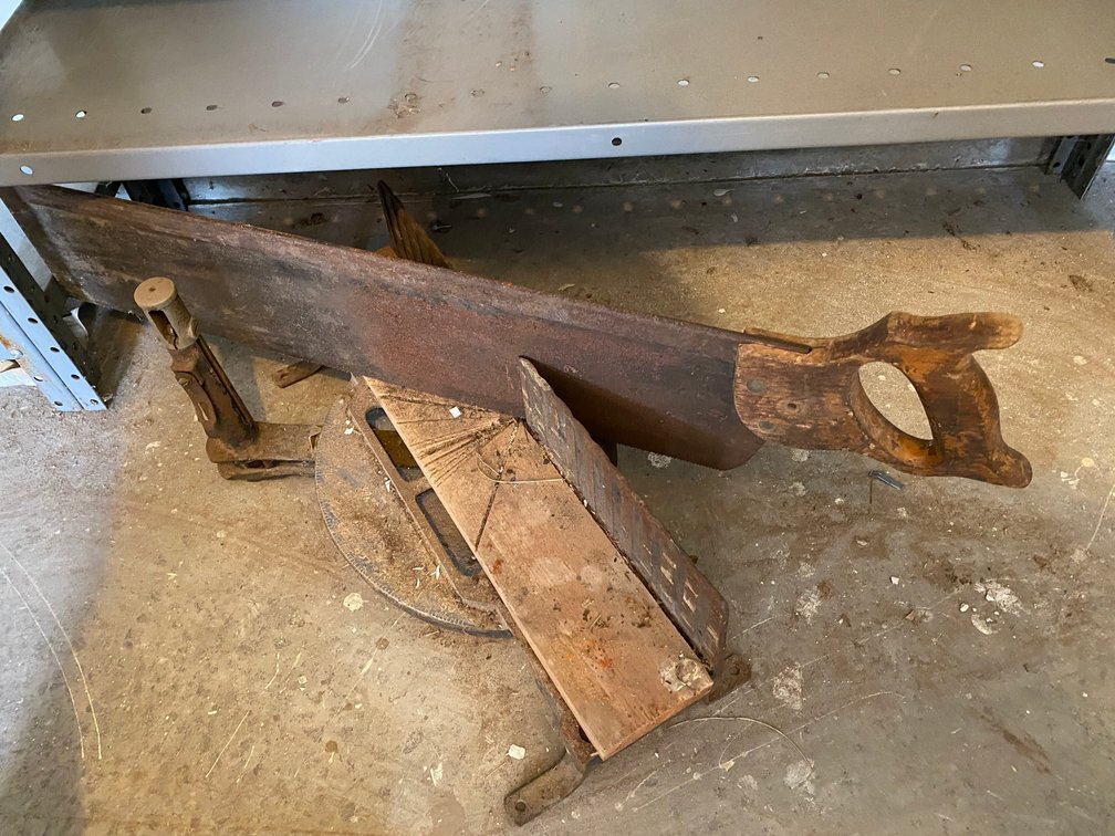 Vintage miter saw with miter box