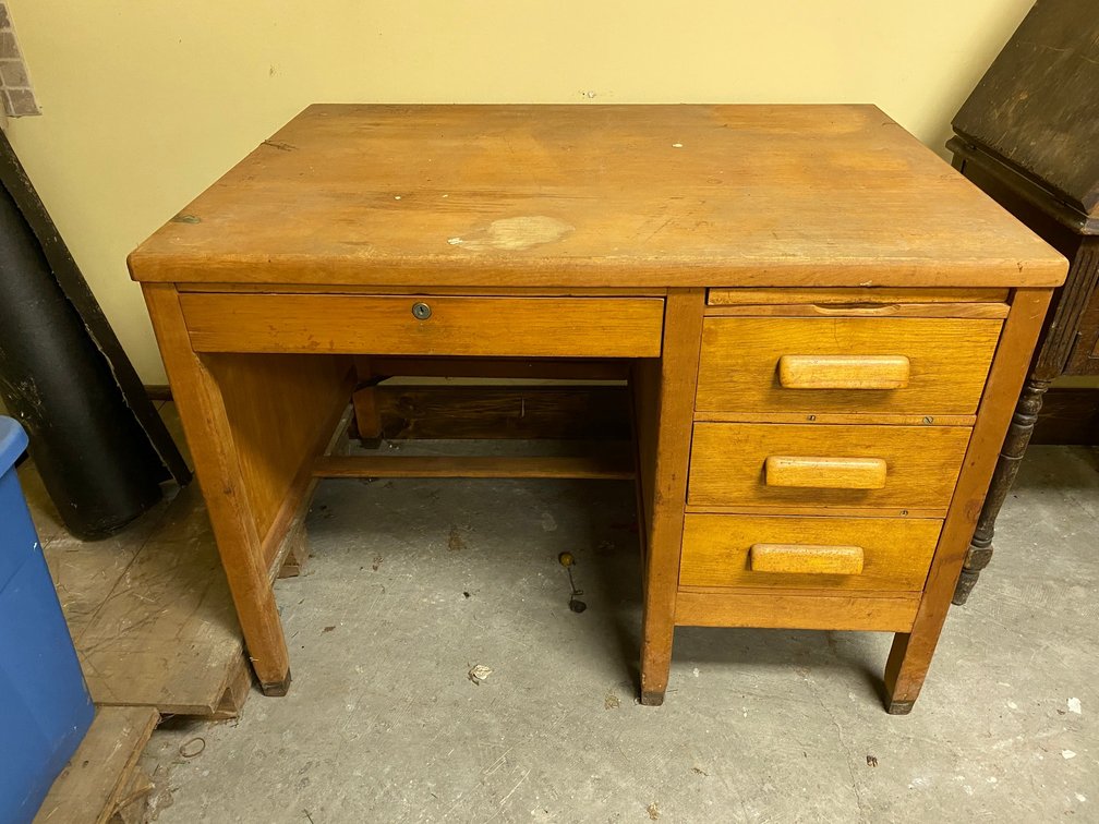 Antique wooden desk with chair