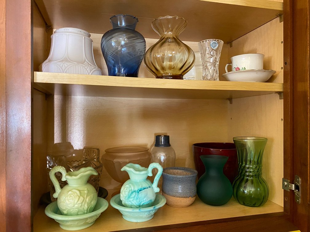 Vases, Avon pitchers, teacup