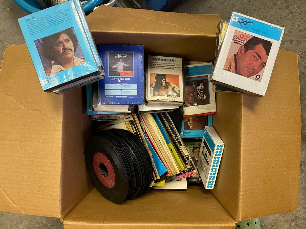 8 Track tapes-some sealed in package-also some 45 records