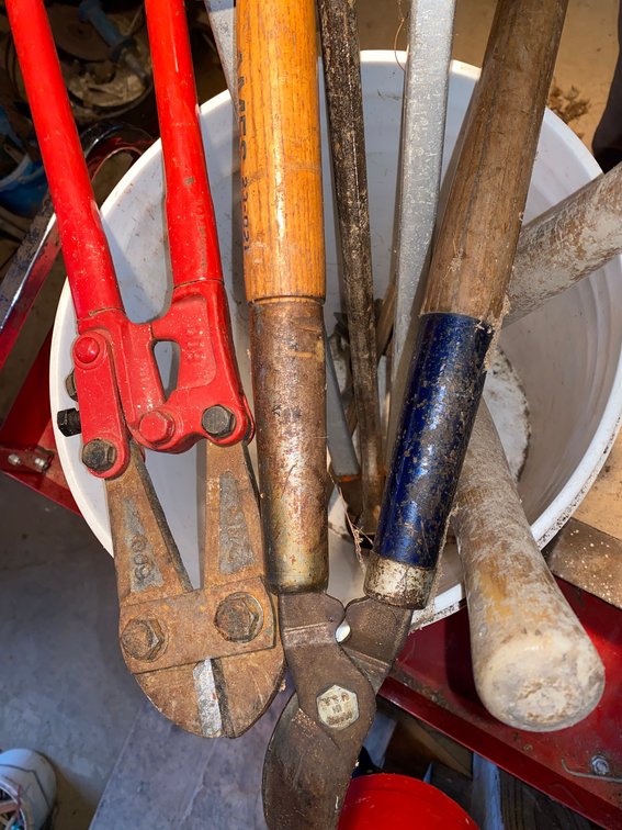 Bucket of Bolt Cutters, Pruners & Misc.