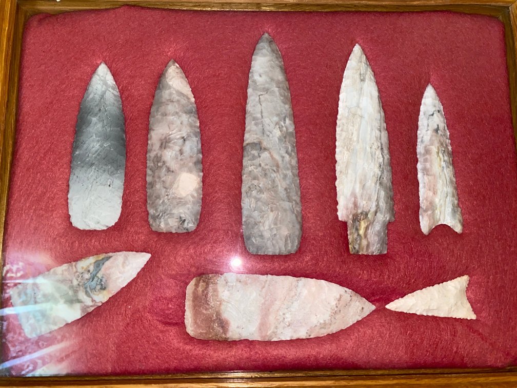 Eight Flint Arrowheads in Case