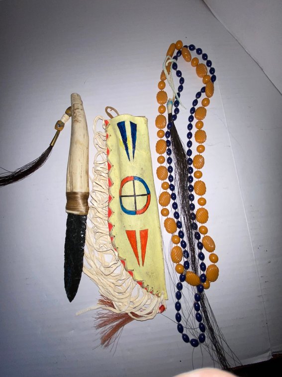 Stine Blade Knife with Sheath, Beaded Necklaces