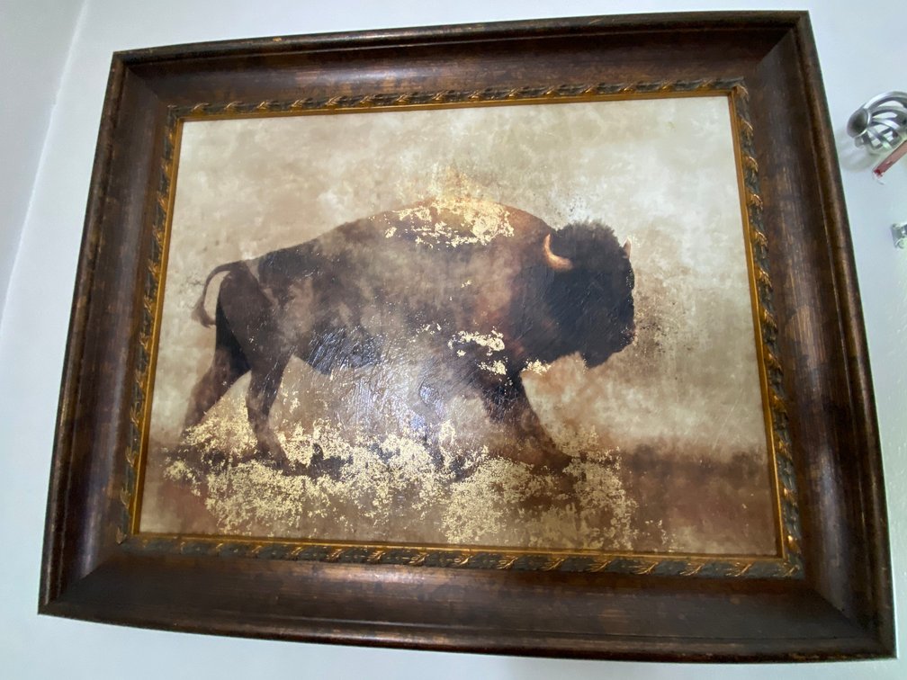 Framed Bison Artwork with Gold-Tone Accents