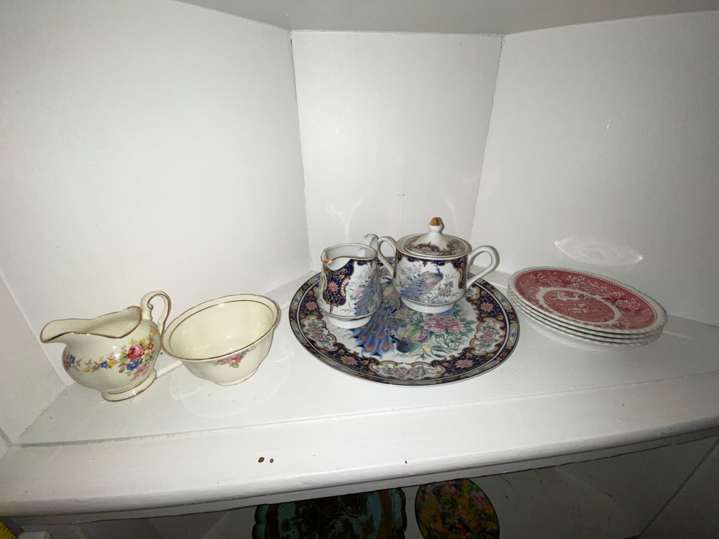 Peacock Porcelain Tea Set, Transferware Plates & Floral China