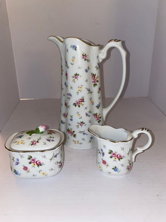 Victoria Taiwan Floral Porcelain Pitcher, Creamer & Covered Dish