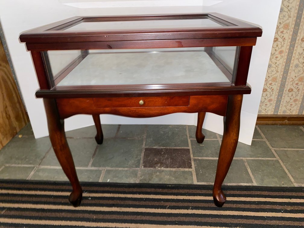Glass-Top Curio Display Table with Drawer