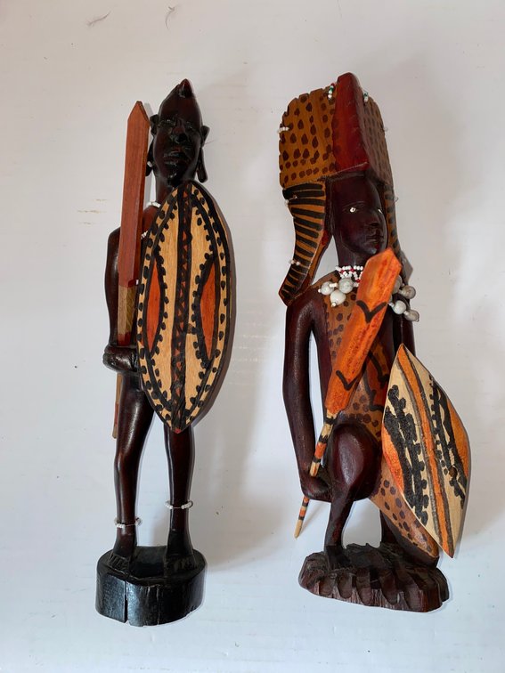 Two Carved Wooden African-Style Warrior Figures