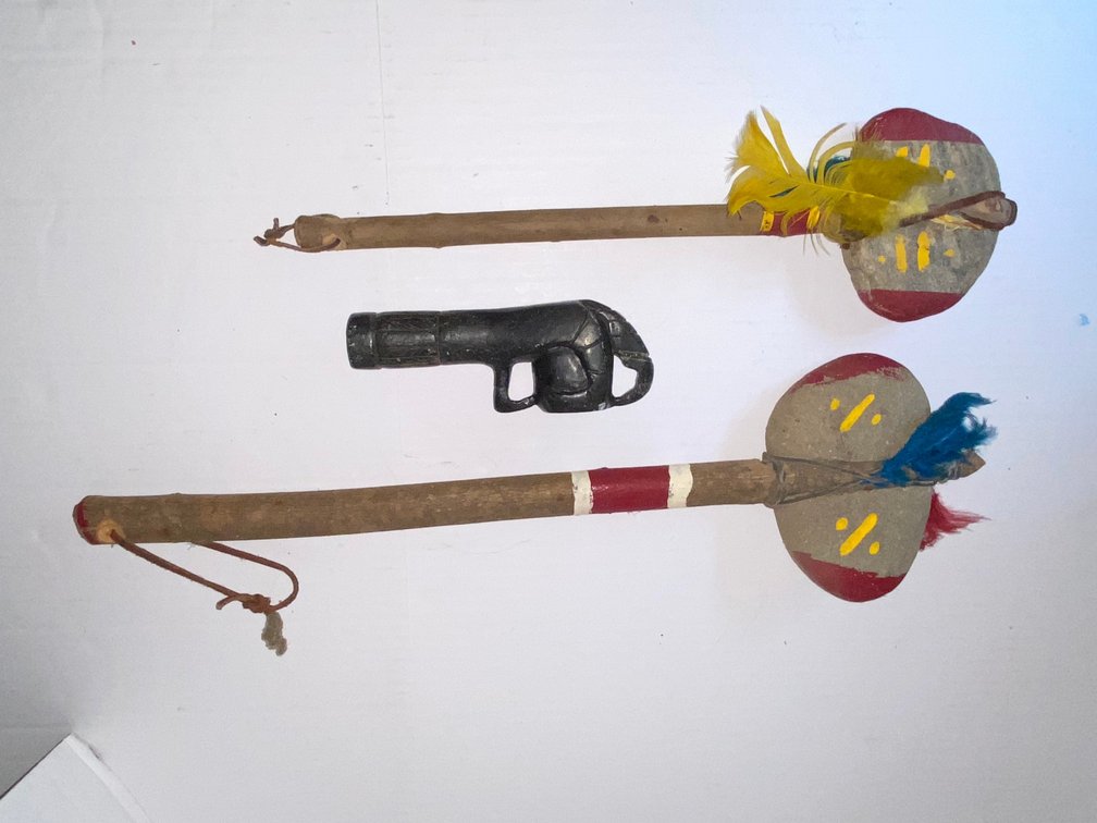 Pipe Bowl and Two Decorated Stone Hammers