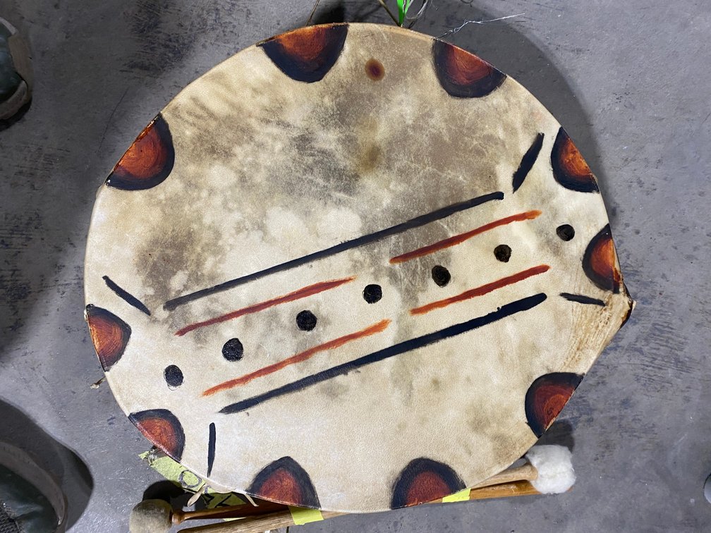 Native American-Style Painted Hand Drum with Two Mallets