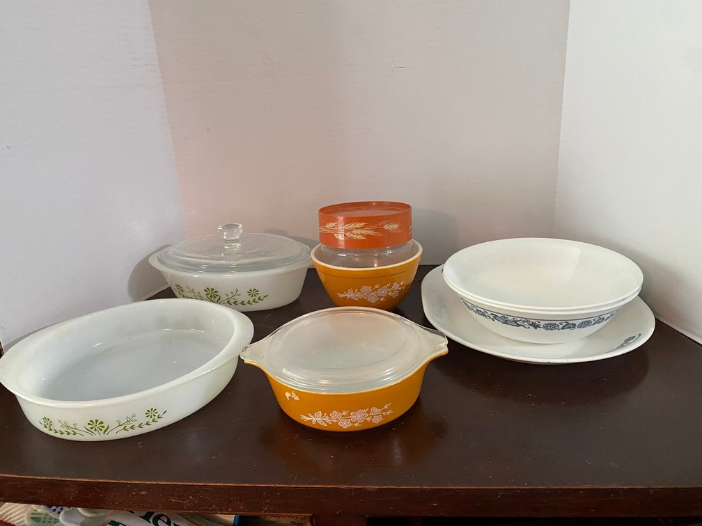 Vintage Pyrex & Corelle Cookware - Spring Blossom, Butterfly Gold & Old Town Blue