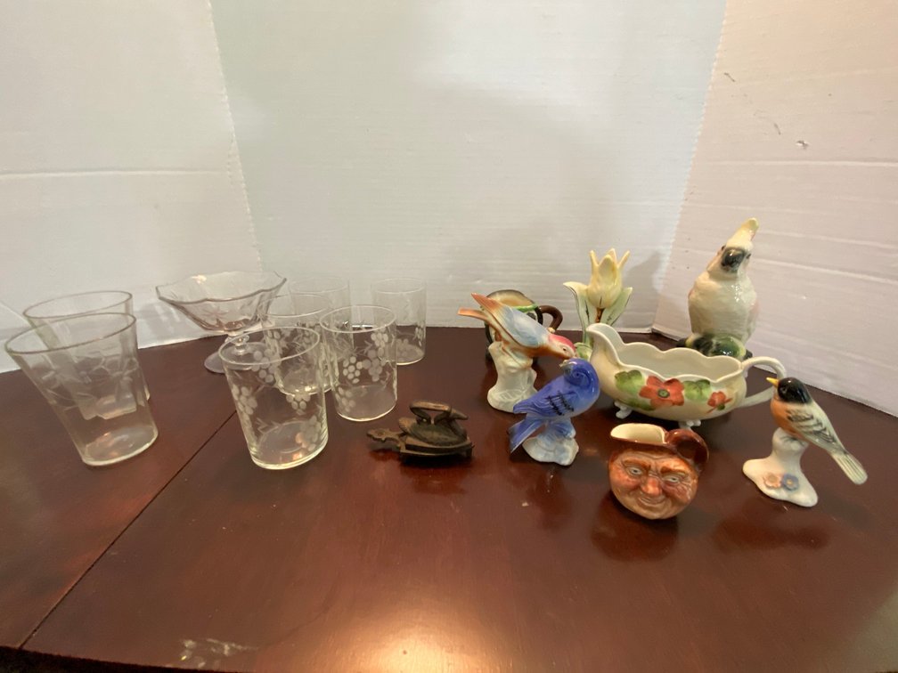 Toby Mugs,  Bird Figurines, Clear Cut Glass